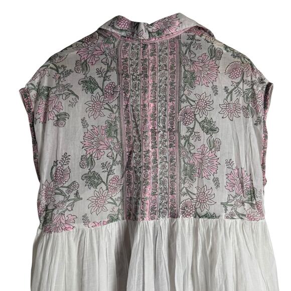 Juliet Dunn London White Floral Block Print Boho Cotton Shirt Mini Dress Size S - Picture 8 of 12